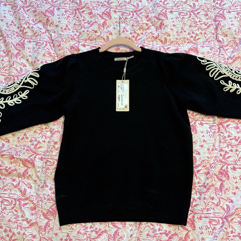 ESQUALO Black Sweater with White Embroidery